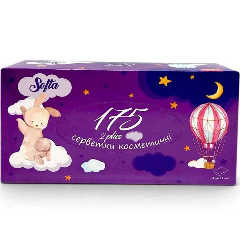 Softa Chisto Bunny Серветки косметичні сухі, 2 шари 150+25 шт