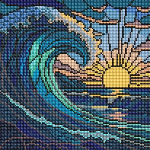 Алмазна мозаїка - "Вітраж. Хвиля" ©art_selena_ua, 30х30см