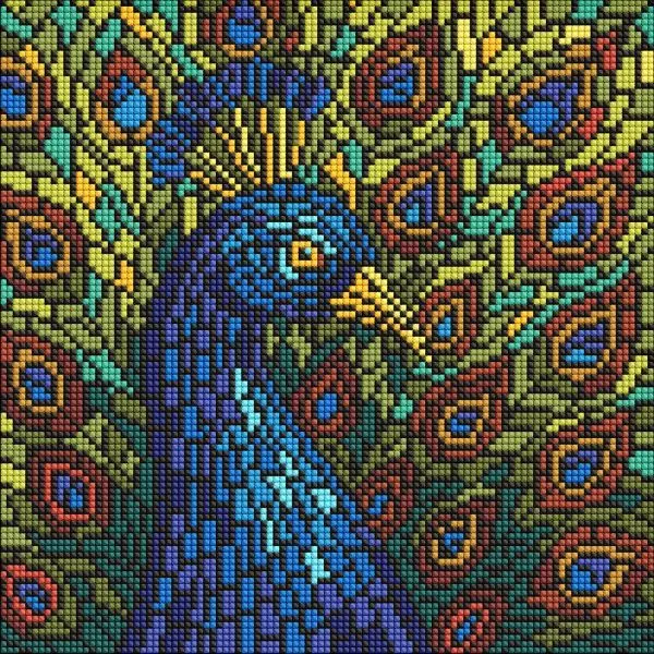 Алмазна мозаїка - "Вітраж. Павич" ©art_selena_ua, 30х30см