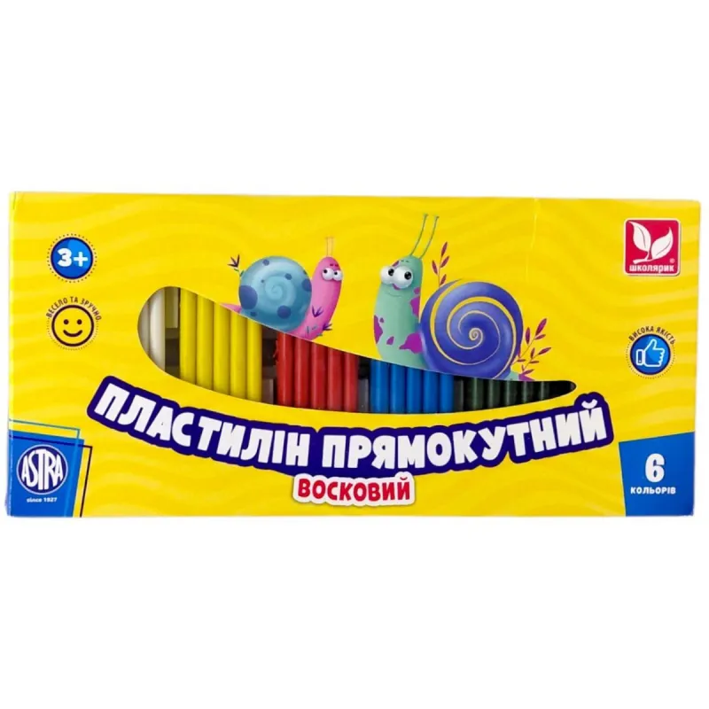 Пластилін прямокутний 6 кольорів