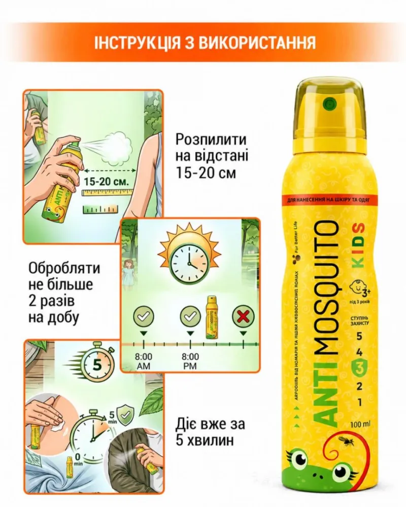 Аерозоль від комарів (та кровосисних комах) "Anti Mosquito Kids" Для дітей від 3-х років, 100мл