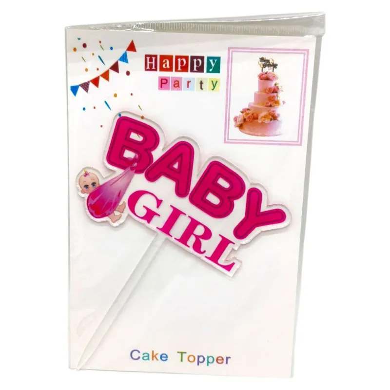 Топпер на торт "Baby girl" 14 см, рожевий