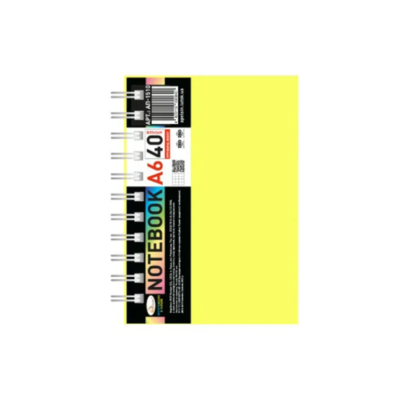 Блокнот А6 АП-1510(Yellow) 40 аркушів, пружина бокова