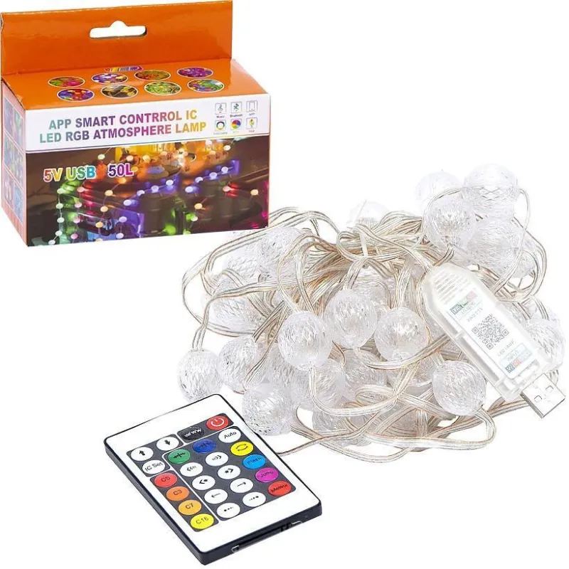 Гірлянда RGB з пультом "Кулька велика" D-52 Smart, USB 50L 5 метрів, змінює колір