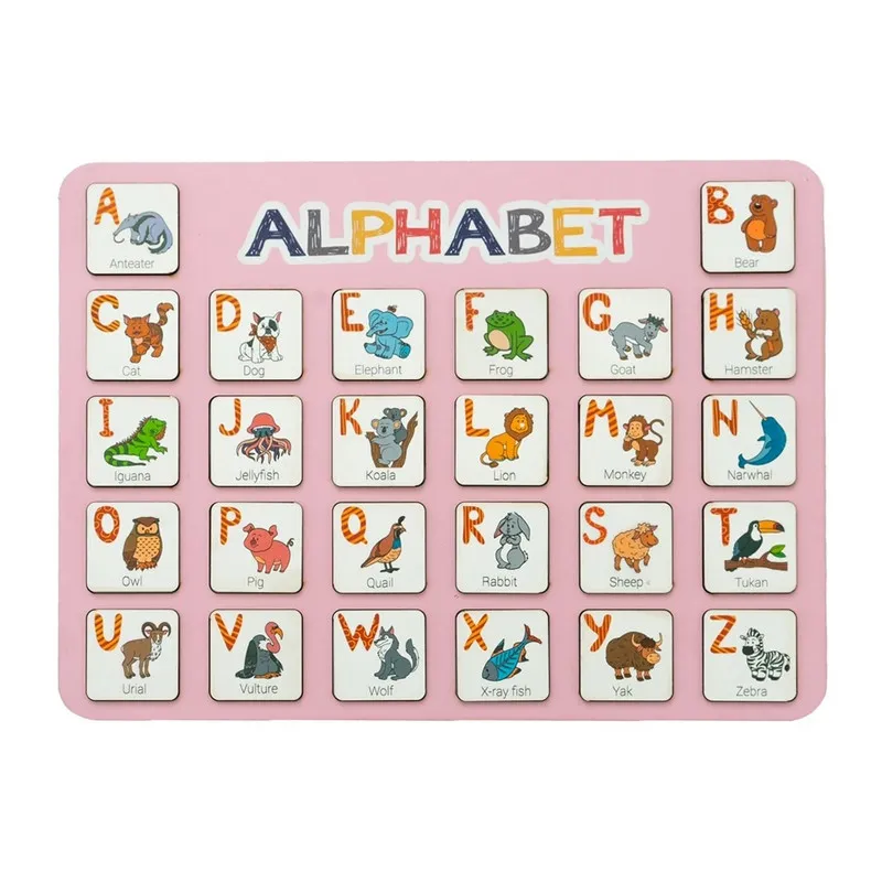 Дерев'яна абетка-вкладиш англійська "ALPHABET" 3240-03-001 рожева 29х39 см