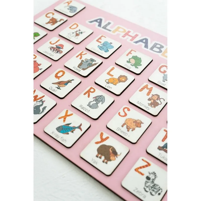 Дерев'яна абетка-вкладиш англійська "ALPHABET" 3240-03-001 рожева 29х39 см