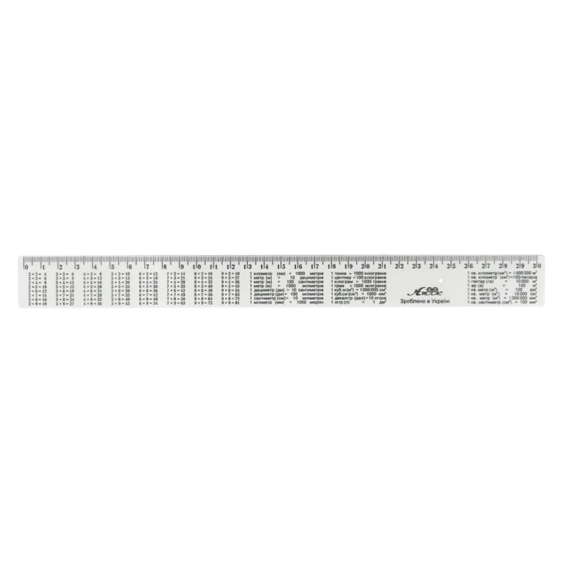Лінійка з табличкою множення AS-0612, К-9052 білий, пластикова, 30 см