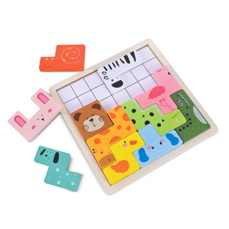 Деревянная логическая игра Animal Tetris C9405 с заданиями, 11 фигурок животных