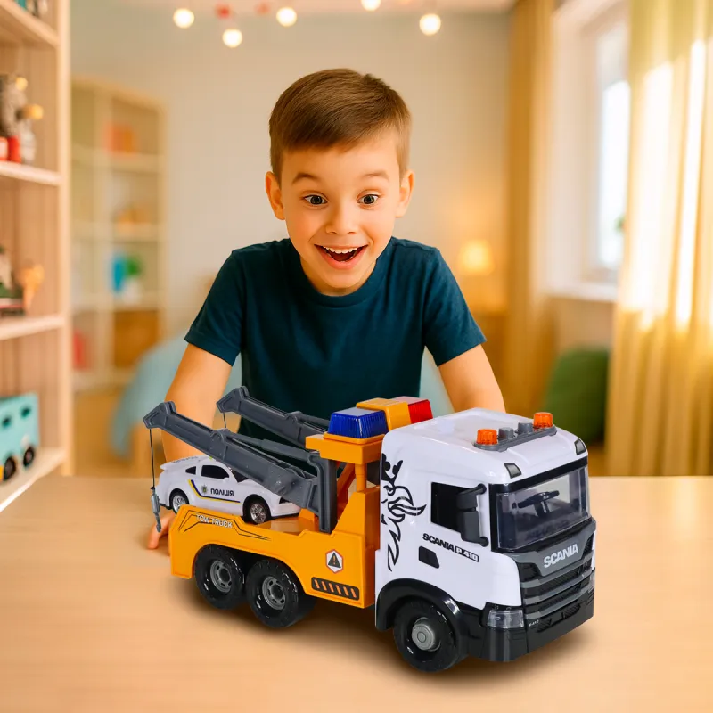 Ігровий набір серії Mid Truck – Евакуатор Scania з машиною поліції (світло, звук)