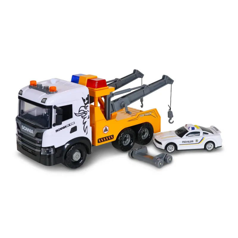 Ігровий набір серії Mid Truck – Евакуатор Scania з машиною поліції (світло, звук)