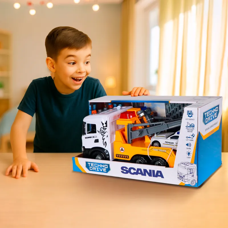Ігровий набір серії Mid Truck – Евакуатор Scania з машиною поліції (світло, звук)