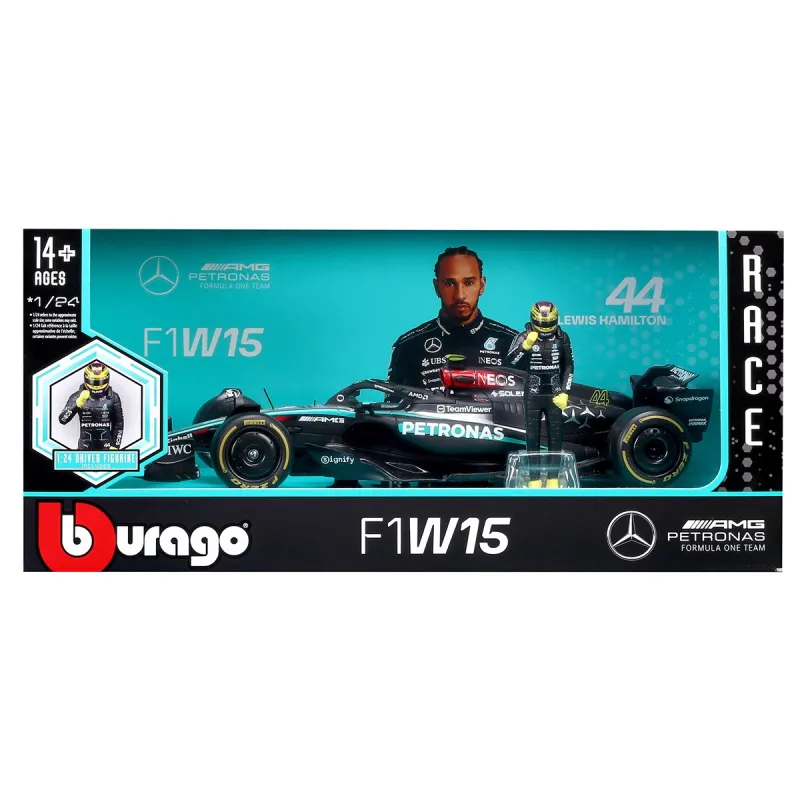 Автомодель з фігуркою – Mercedes‑AMG Petronas F1 W15 (2024) (1:24)