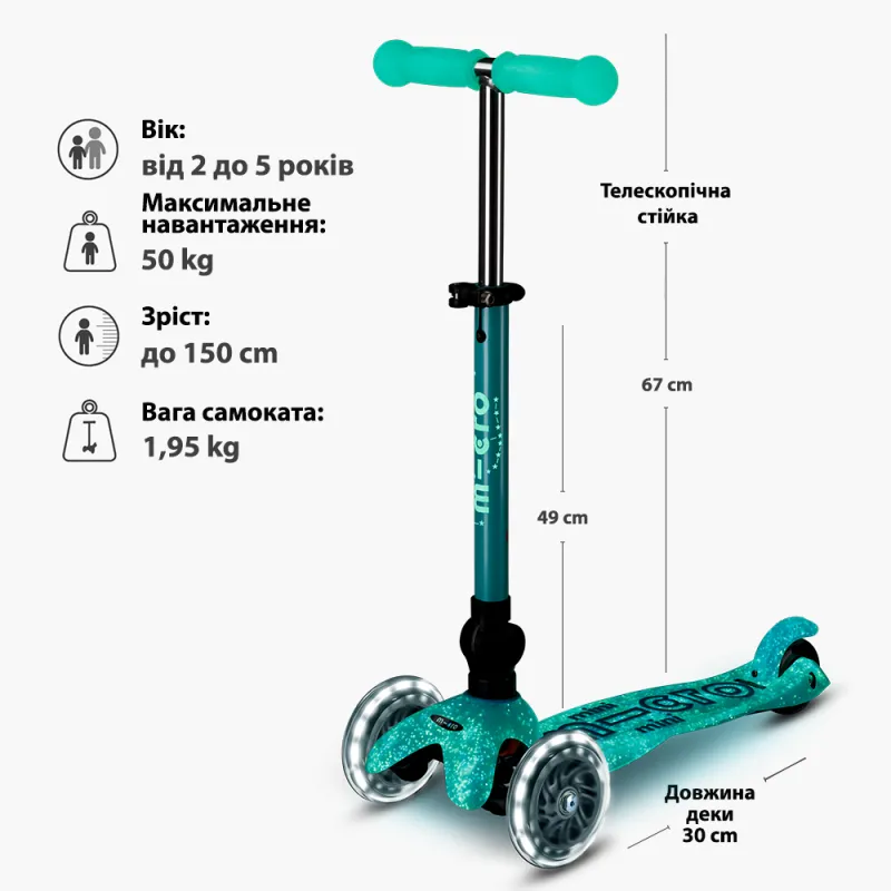 Самокат MICRO складний серії Mini Deluxe Foldable Orion Glow LED – Синій