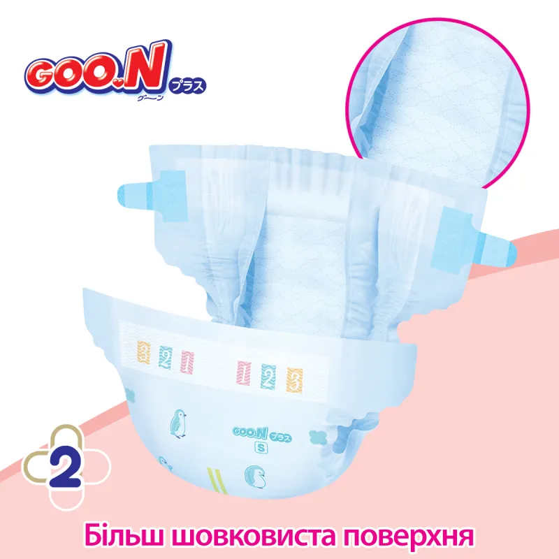 Підгузки Goo.N Plus для дітей (розмір 2(S), 4-8 кг, 62 шт)