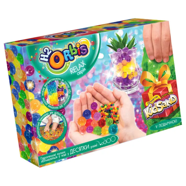 Набір креативної творчості "RELAX BOX" H2Orbis Danko Toys RLX-01 укр, гелеві кульки + кінетичний пісок (Зелёный) Зелений