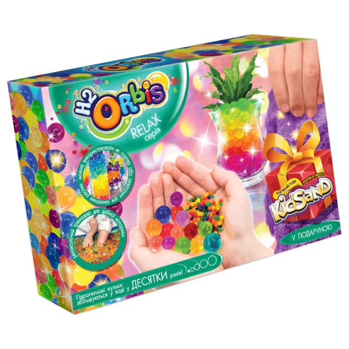 Набір креативної творчості "RELAX BOX" H2Orbis Danko Toys RLX-01 укр, гелеві кульки + кінетичний пісок (Зелёный) Фіолетовий