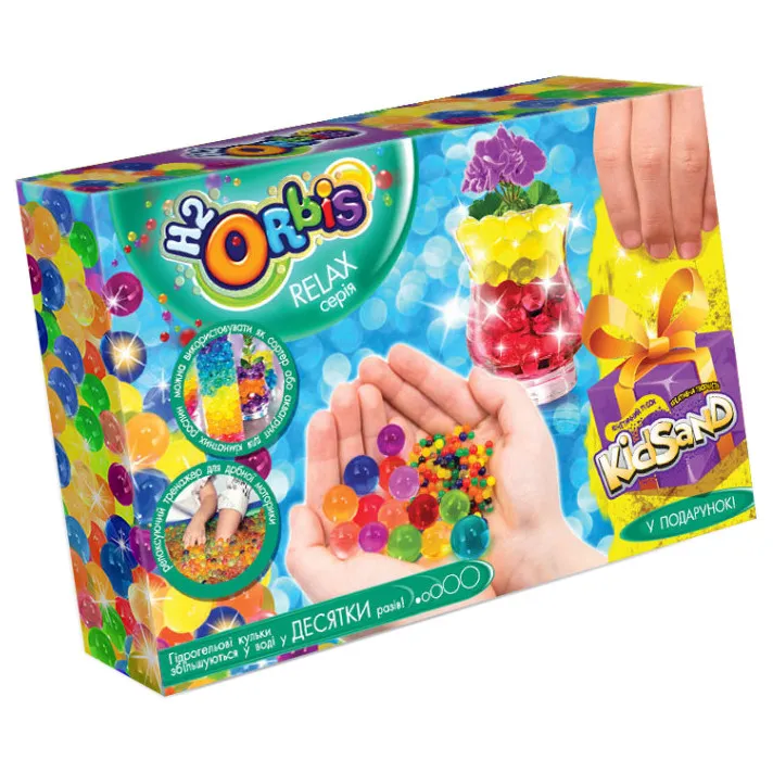 Набір креативної творчості "RELAX BOX" H2Orbis Danko Toys RLX-01 укр, гелеві кульки + кінетичний пісок (Зелёный) Жовтий