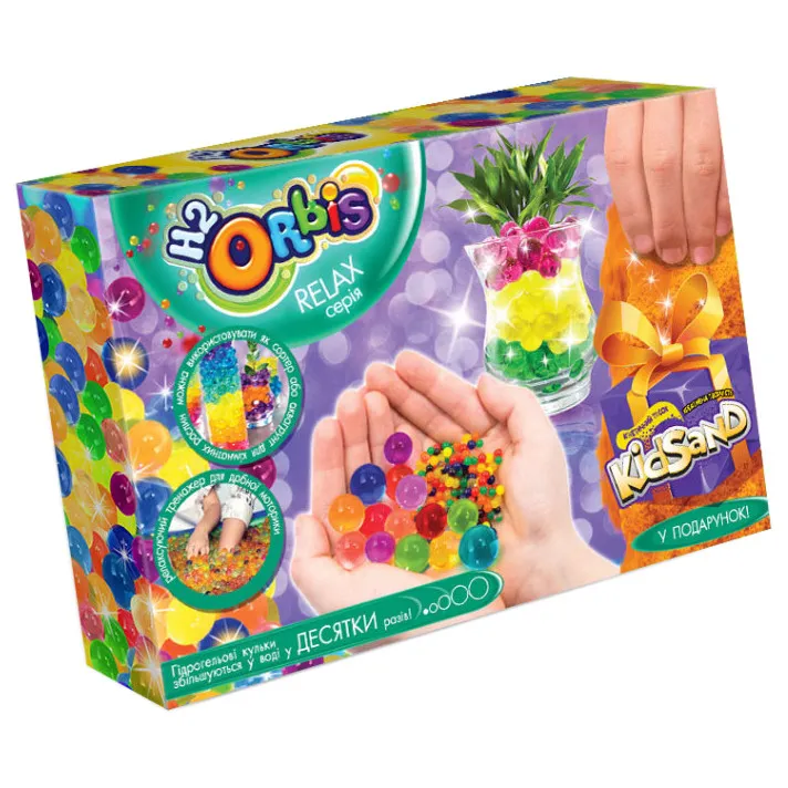 Набір креативної творчості "RELAX BOX" H2Orbis Danko Toys RLX-01 укр, гелеві кульки + кінетичний пісок (Зелёный) Помаранчевий