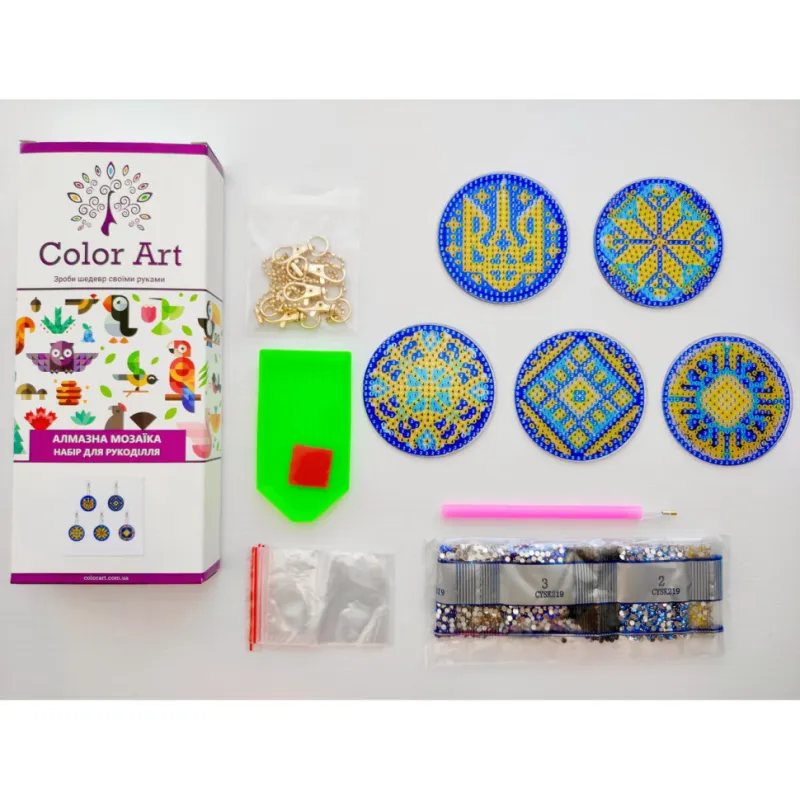 Набір брелків алмазна викладка Українські орнаменти ColorArt BR39, 5 штук