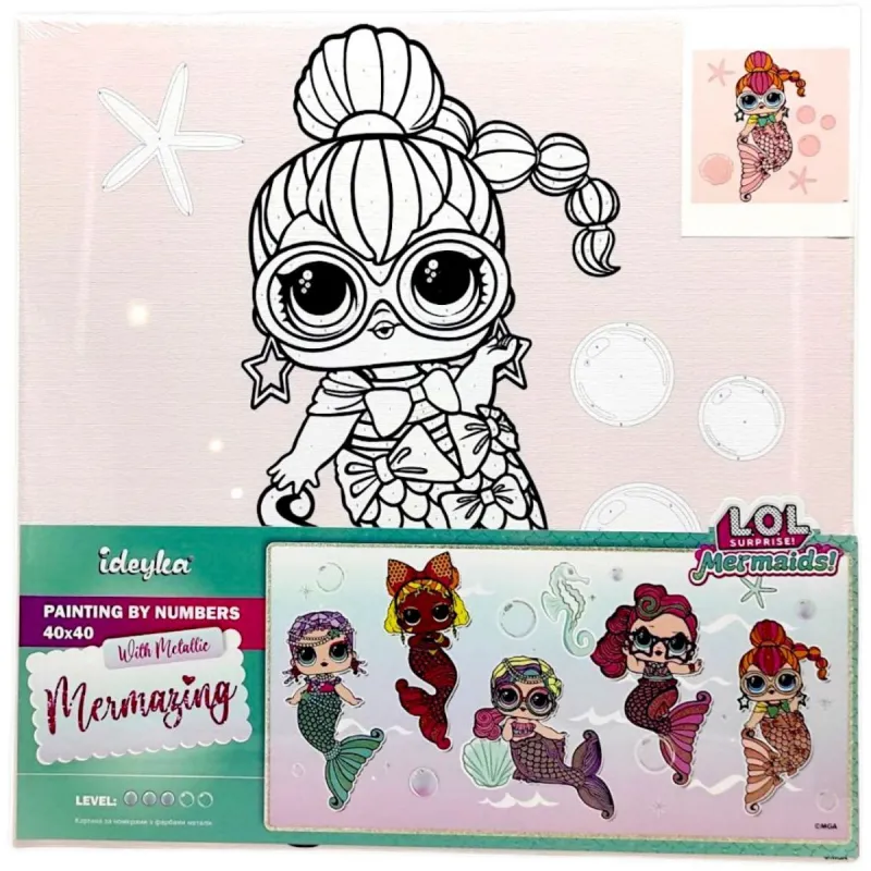 Картина за номерами з фарбами металік "L.O.L. Surprise! Mermaids. Neon QT" 40х40 см